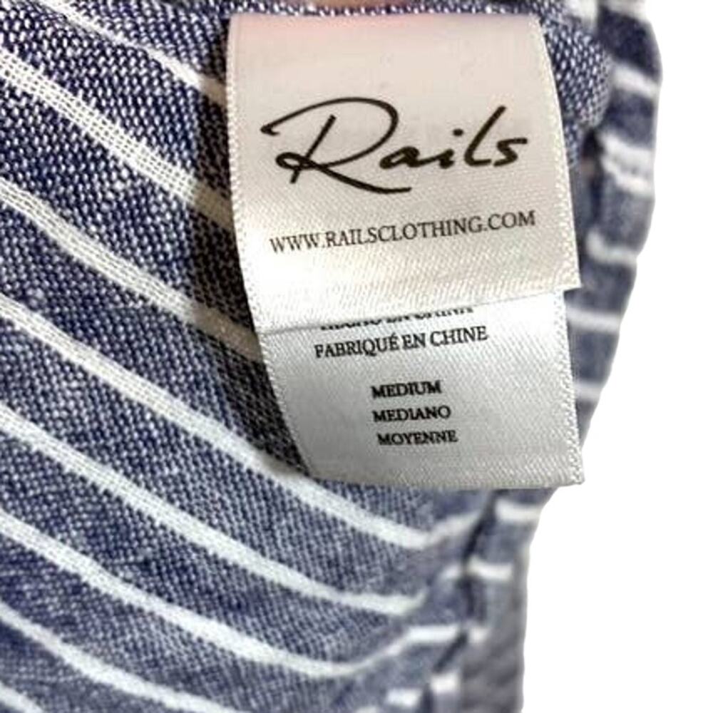 Rails Sloan Linen Blend Striped Tie Waist Crop Long Sleeve Top Blue White Medium - Picture 7 of 11
